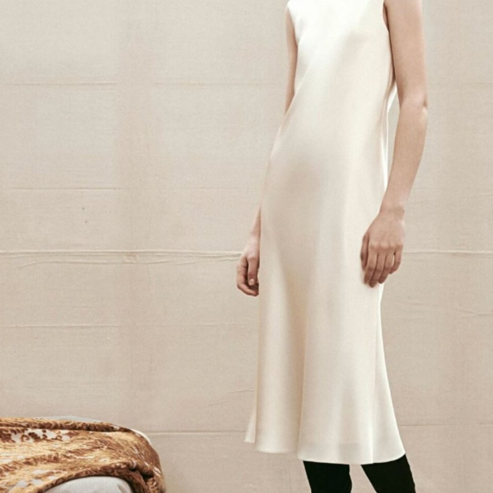 PROTAGONIST Silk Satin Midi Dress in White